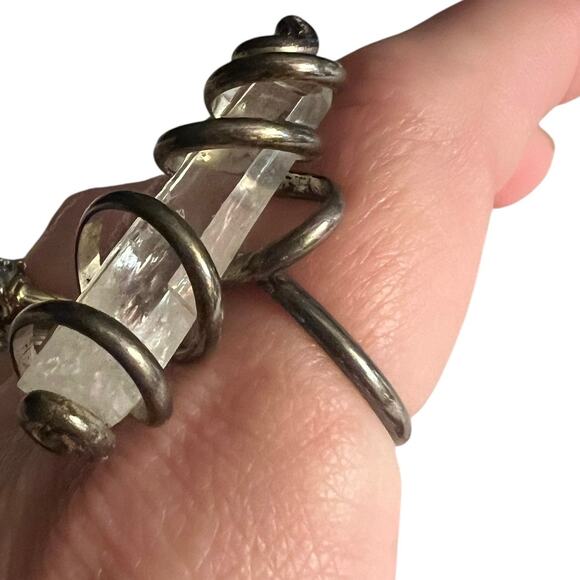 Wire Wrapped Clear Quartz Ring Boho Silver Raw Gemstone Ring Gift for Her - Picture 2 of 6